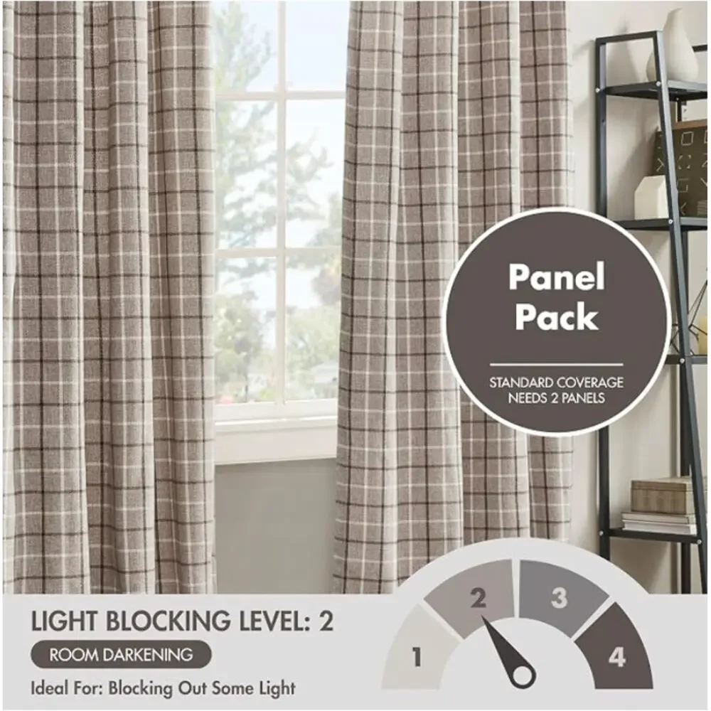 Cabin Plaid Curtain Window, Thermal Insulated Fleece Lining1 Panel, Brown